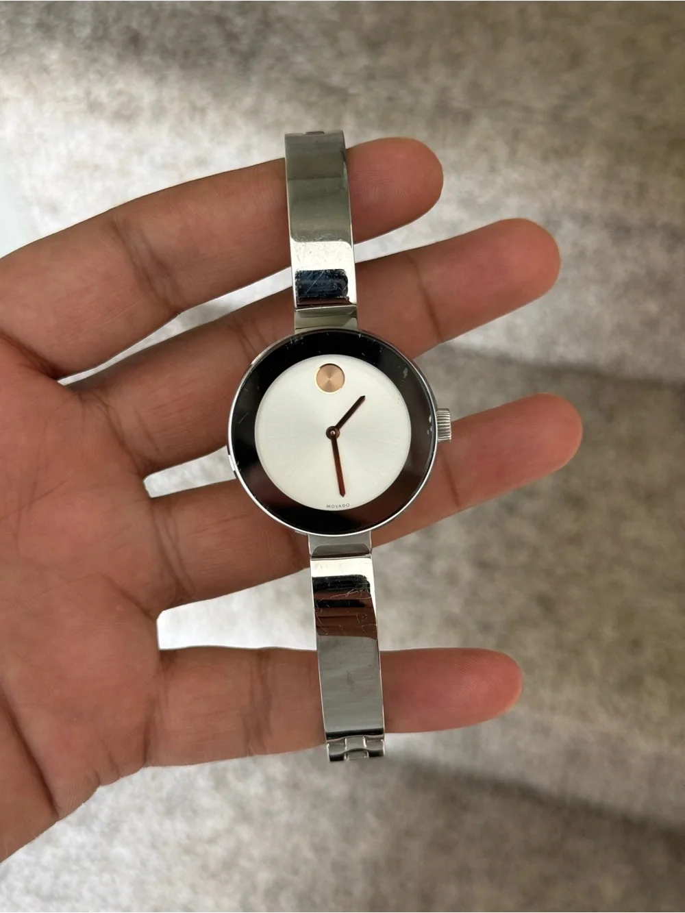 MOVADO Bold Silver Dial Stainless Steel Ladies Watch bangle